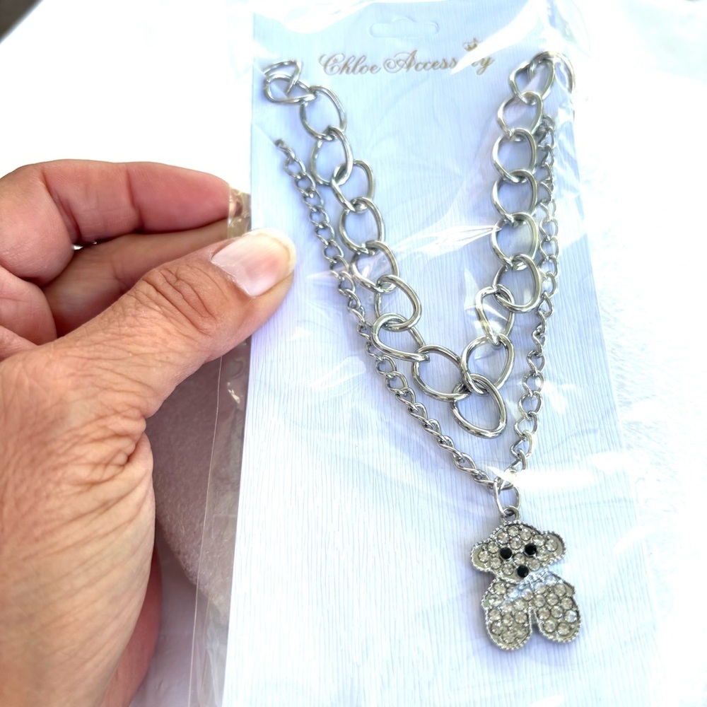 Necklace Silver tone Crystal Bear Pendant NWT - Picture 2 of 9